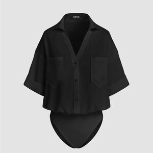 Cider Black Collared Bodysuit